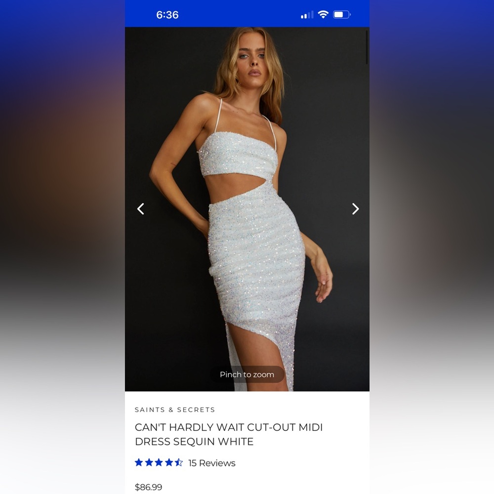 Selfie Leslie NWT CAN'T HARDLY WAIT CUT-OUT MIDI DRESS SEQUIN WHITE